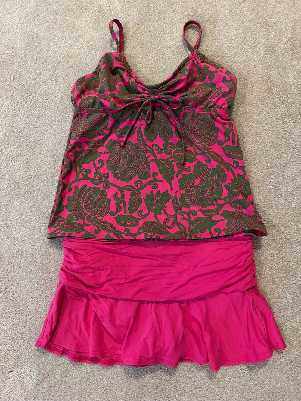 Lands' End Bright Pink Swim Top (Sz 2) with skirted bottoms (Sz 4)